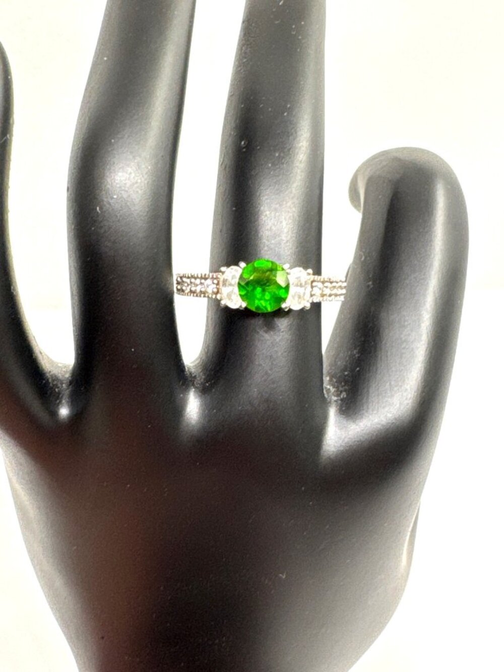 FI STER 10K Sterling Silver 10K White Gold Overlay Green Gemstone Ring Size 7.5